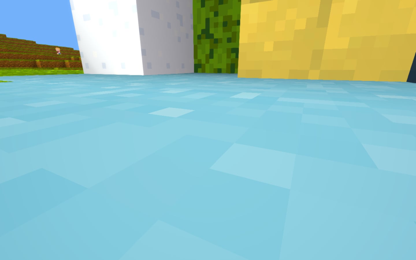 Building with blocks in a sunny PixelVoxel world.